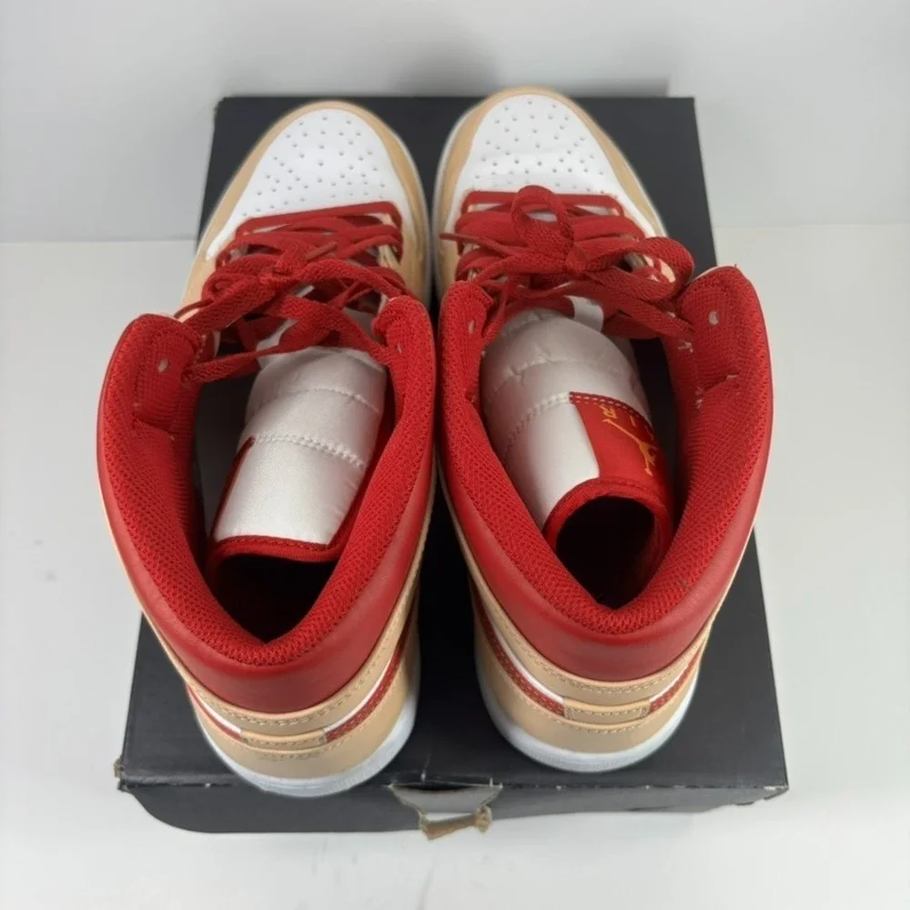 Nike Air Jordan 1 Mid Men's 13 White Onyx/Light Curry Basketball Shoe 554724-201